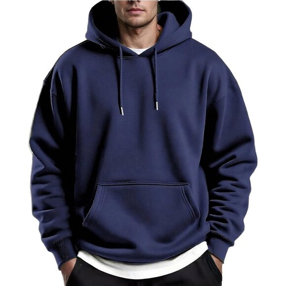 Coofandy Men Blue Purple Pullover Fleece Hooded Sweatshirt with Kanga Pocket - Picture 1 of 6